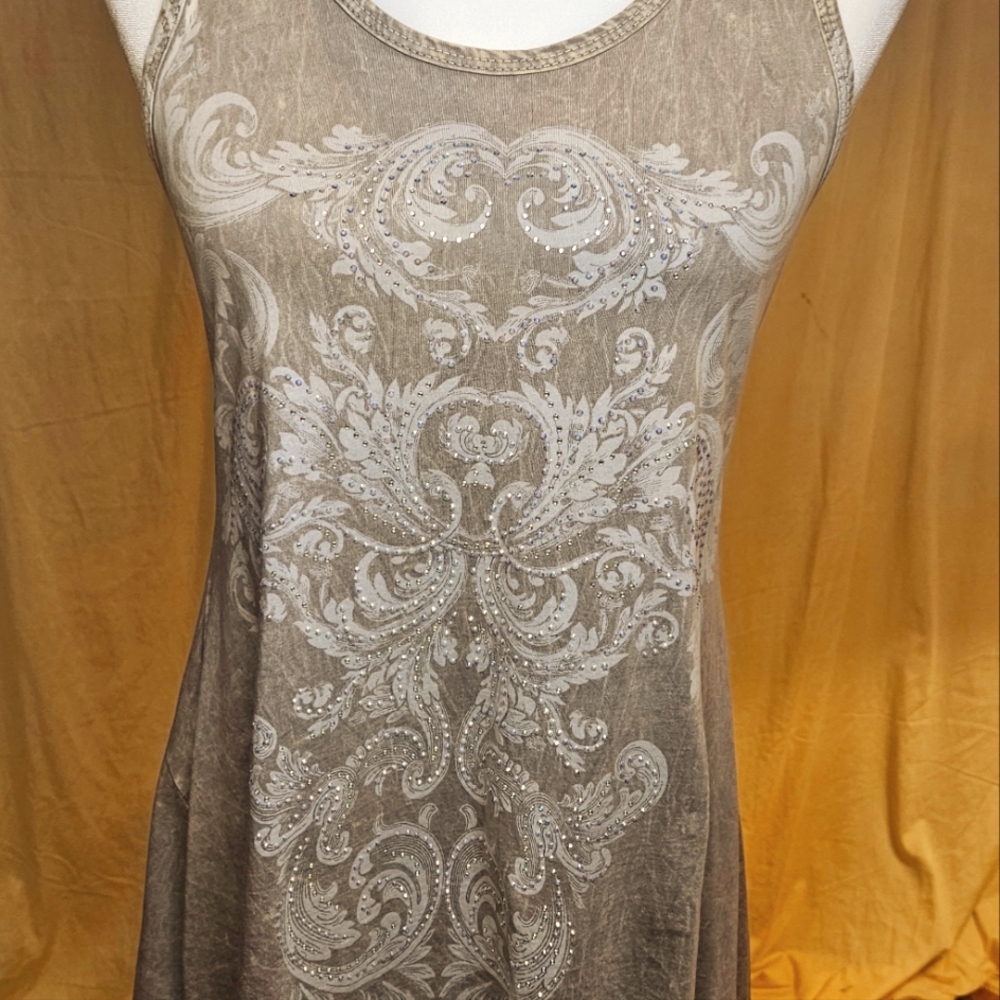 Vocal Silver and Tan Tunic Top with Chic Design - Picture 3 of 15